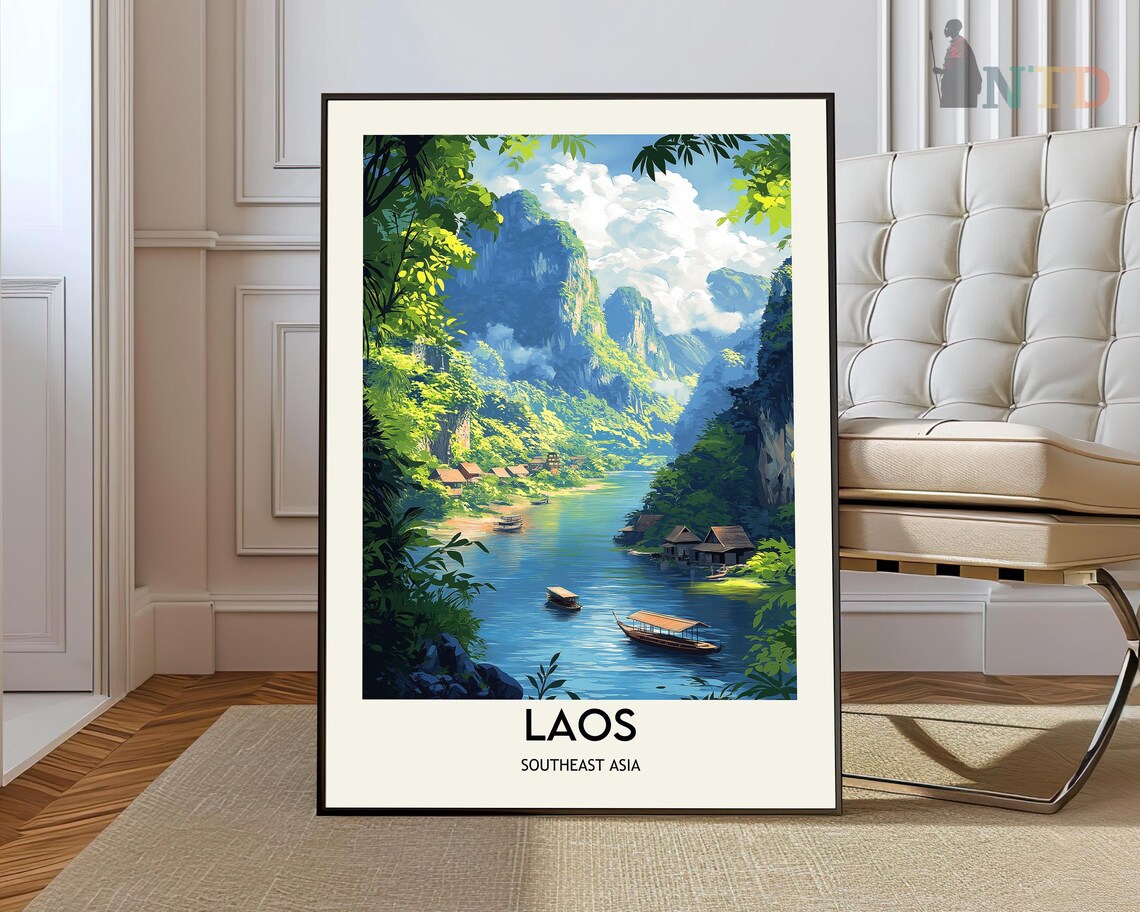 Laos Vientiane City Map Travel Poster Art