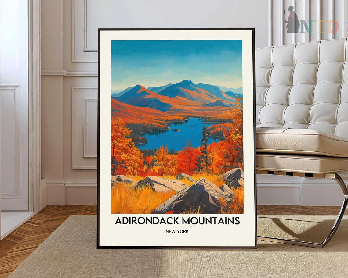 Adirondack Mountains New York Autumn Lake Fall Foliage Peaks Poster