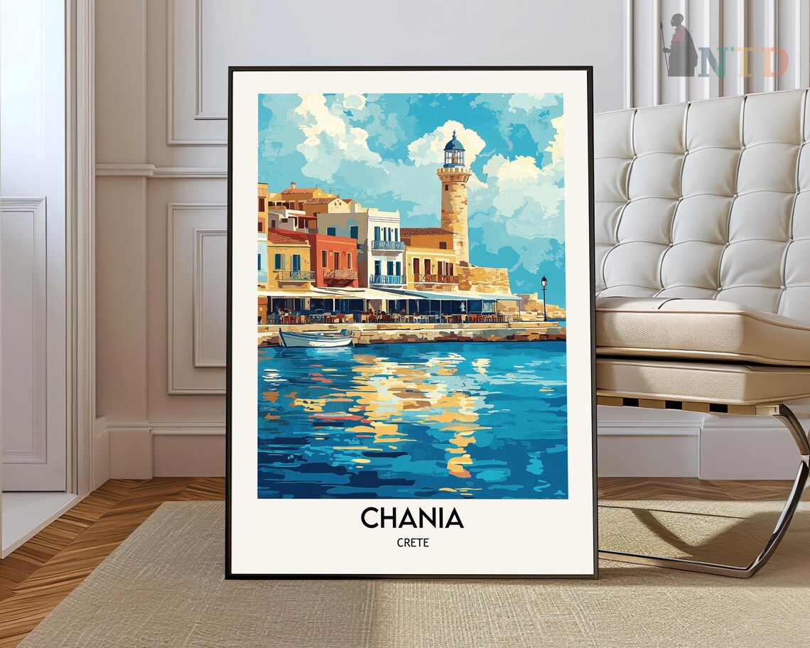 Chania Travel Poster, Crete Greece Decor Art Print