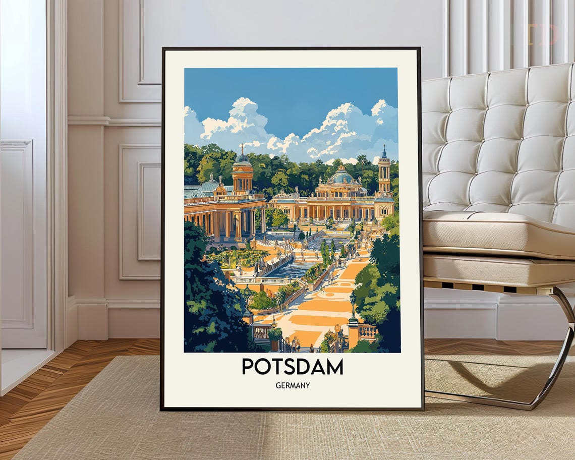 Potsdam Germany Sanssouci Palace Gardens Vintage Travel Poster