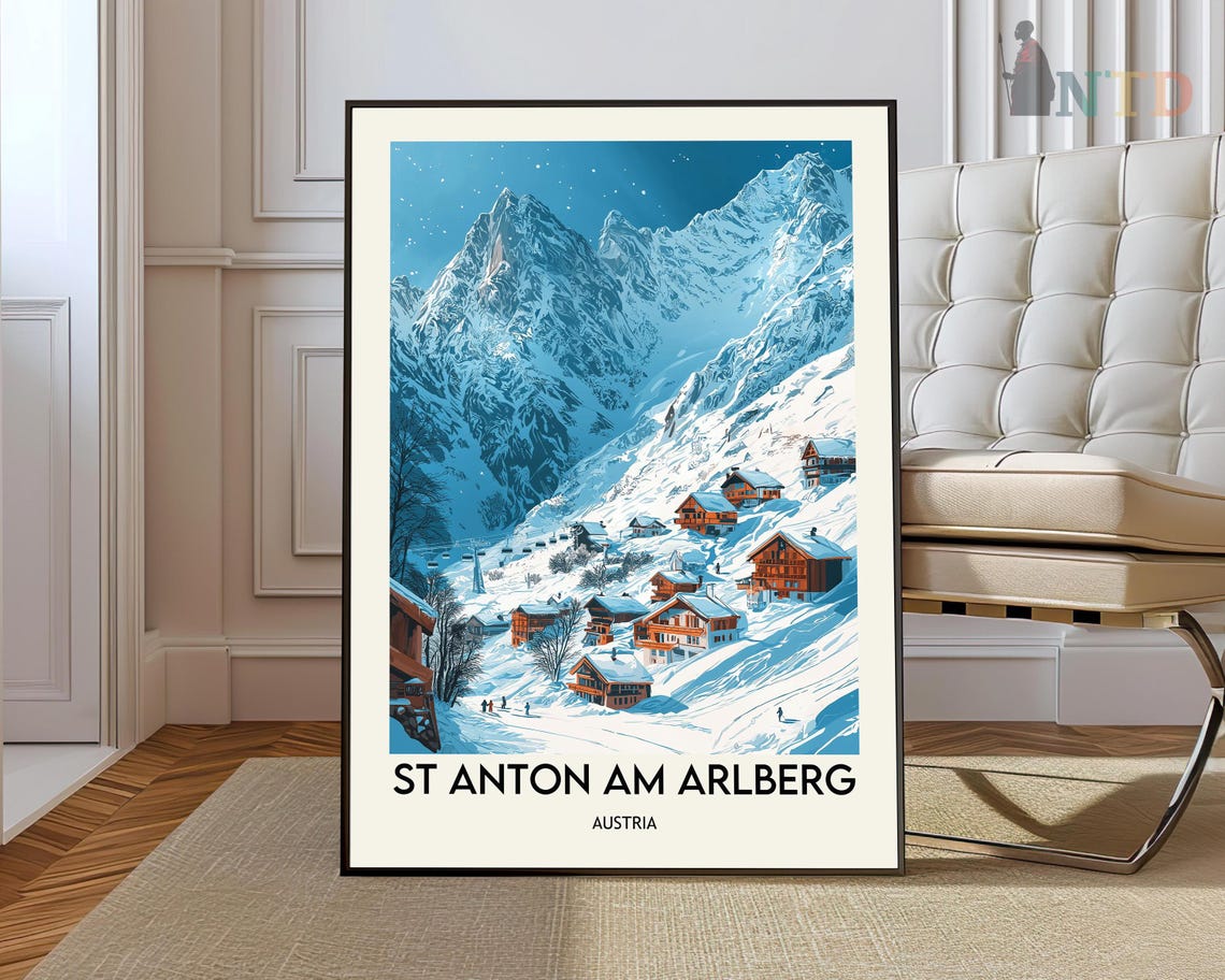 St Anton am Arlberg Moonlit Snow Village Night Travel Poster
