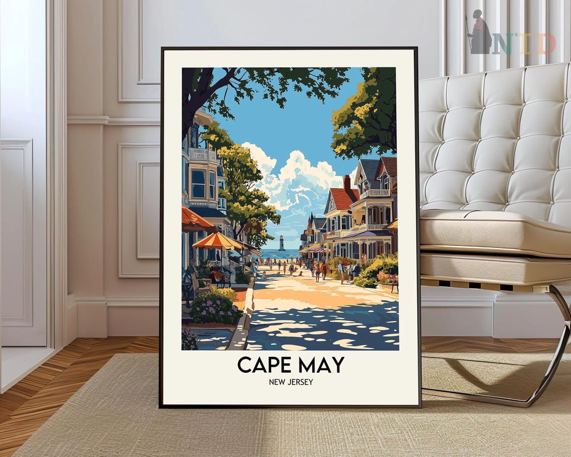 Cape May New Jersey Beach Street Victorian Houses Summer Travel Poster