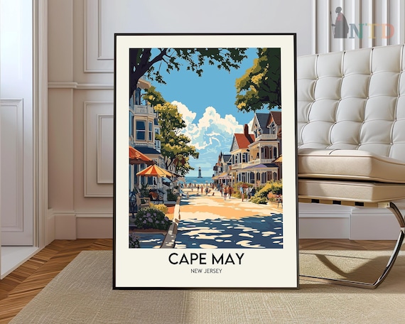 Cape May New Jersey Beach Street Victorian Houses Summer Travel Poster