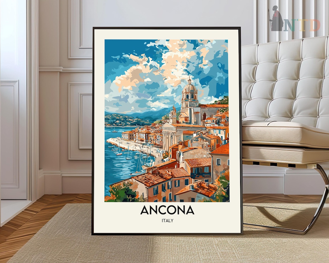 Ancona Italy Coastal City Harbor Cathedral Dome Travel Poster