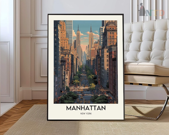 Manhattan New York Sunset Avenue Street Canyon Skyscraper Poster