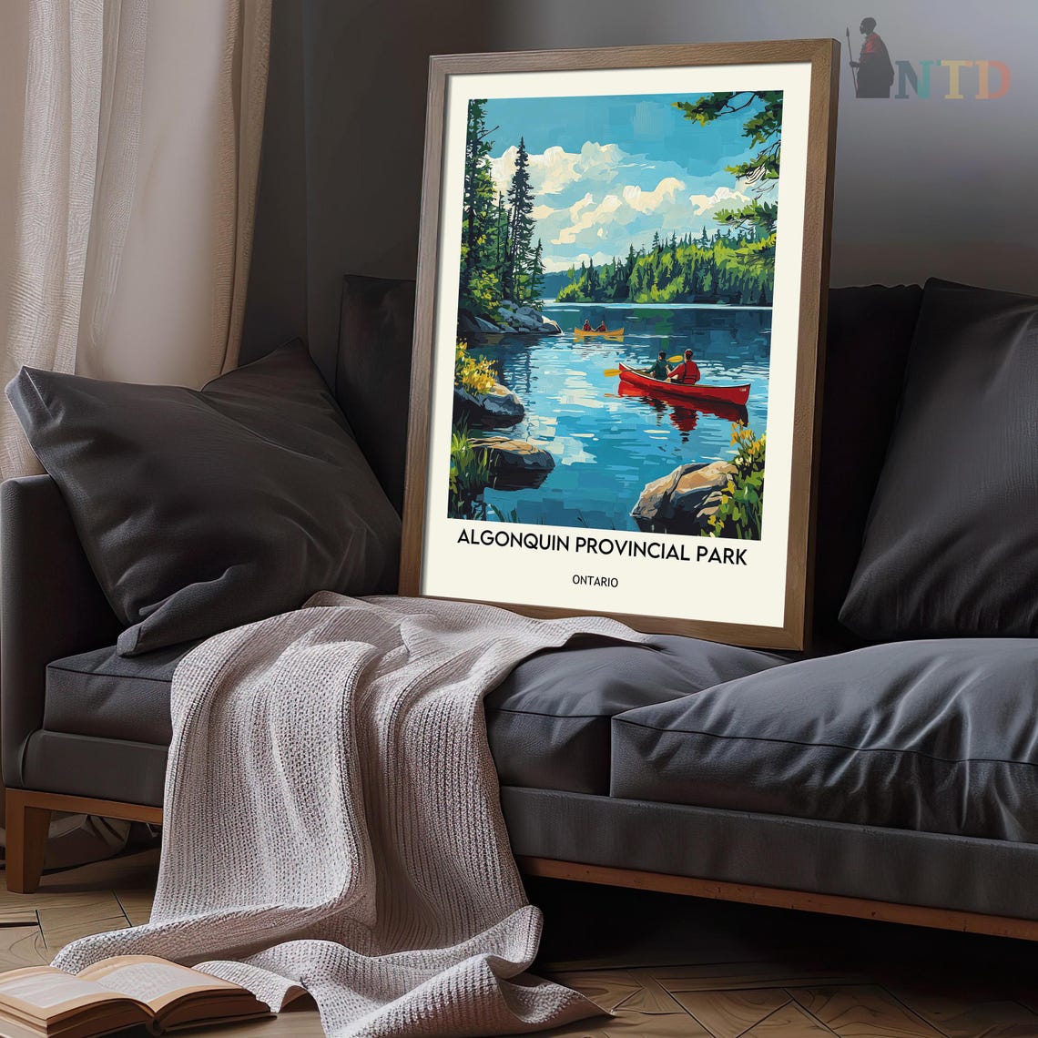 Two Canoes Paddling a Blue Lake Algonquin Park Ontario Travel Poster - Image 3