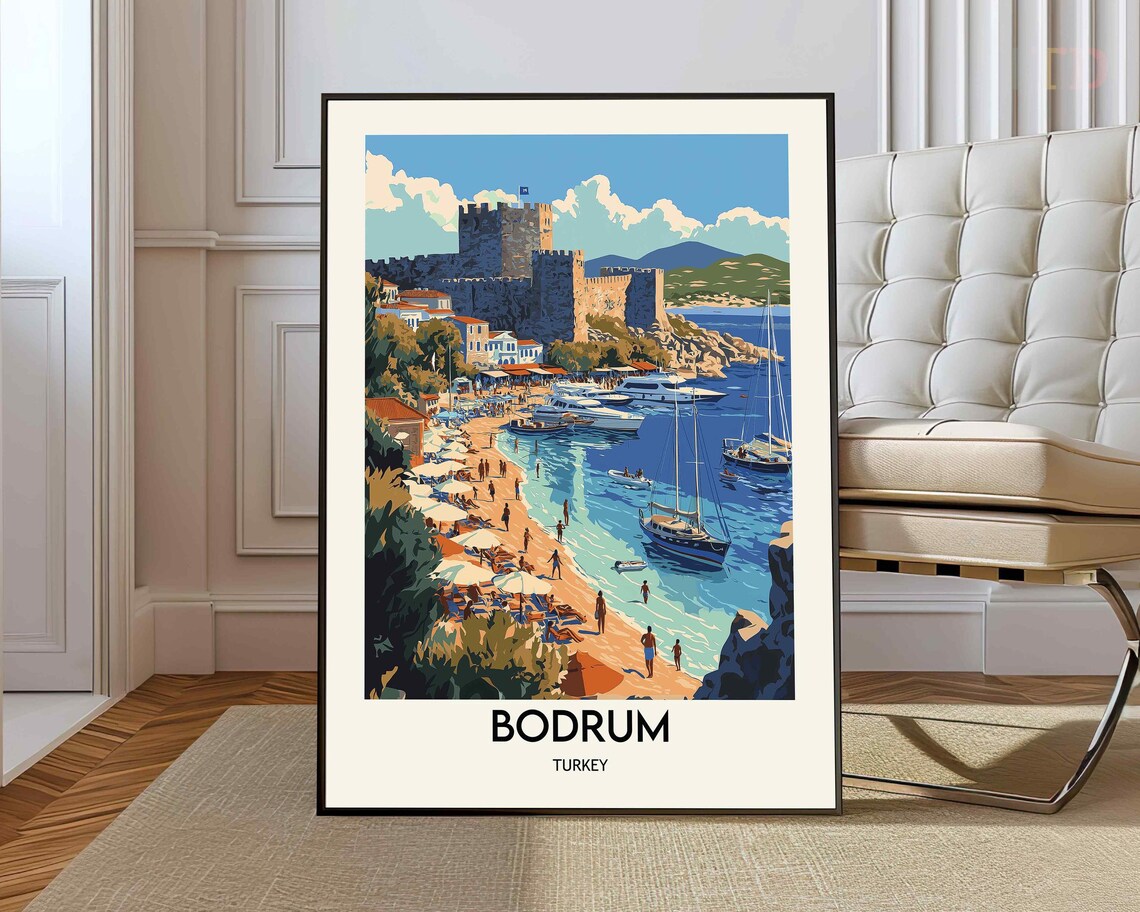 Bodrum Travel Poster, Turkey Wall Art Print