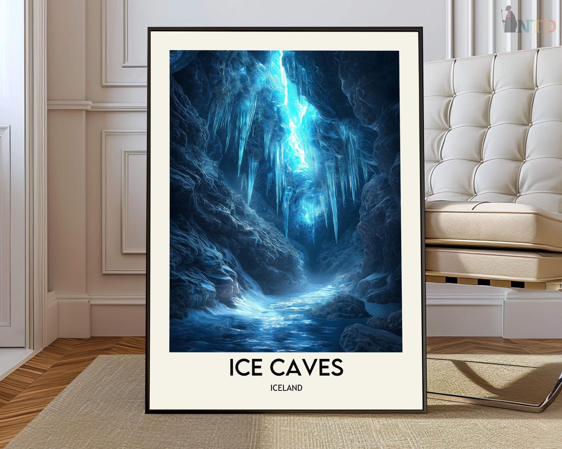 Ice Caves Iceland Icicle Caverns Nature Travel Photography Poster