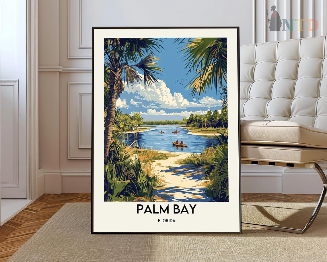 Palm Bay Florida River Kayaks Tropical Travel Poster Vintage Style
