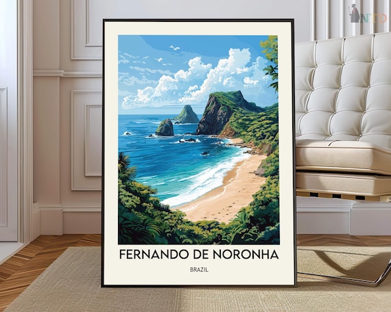 Fernando de Noronha Ocean Rocks Golden Beach Brazil Travel Poster