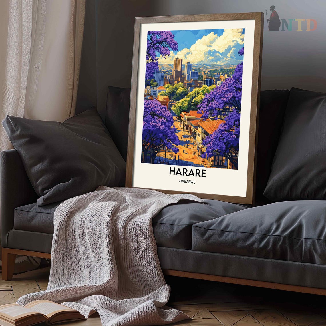 Harare Zimbabwe Jacaranda Blossoms Framing The City Skyline Poster - Image 3