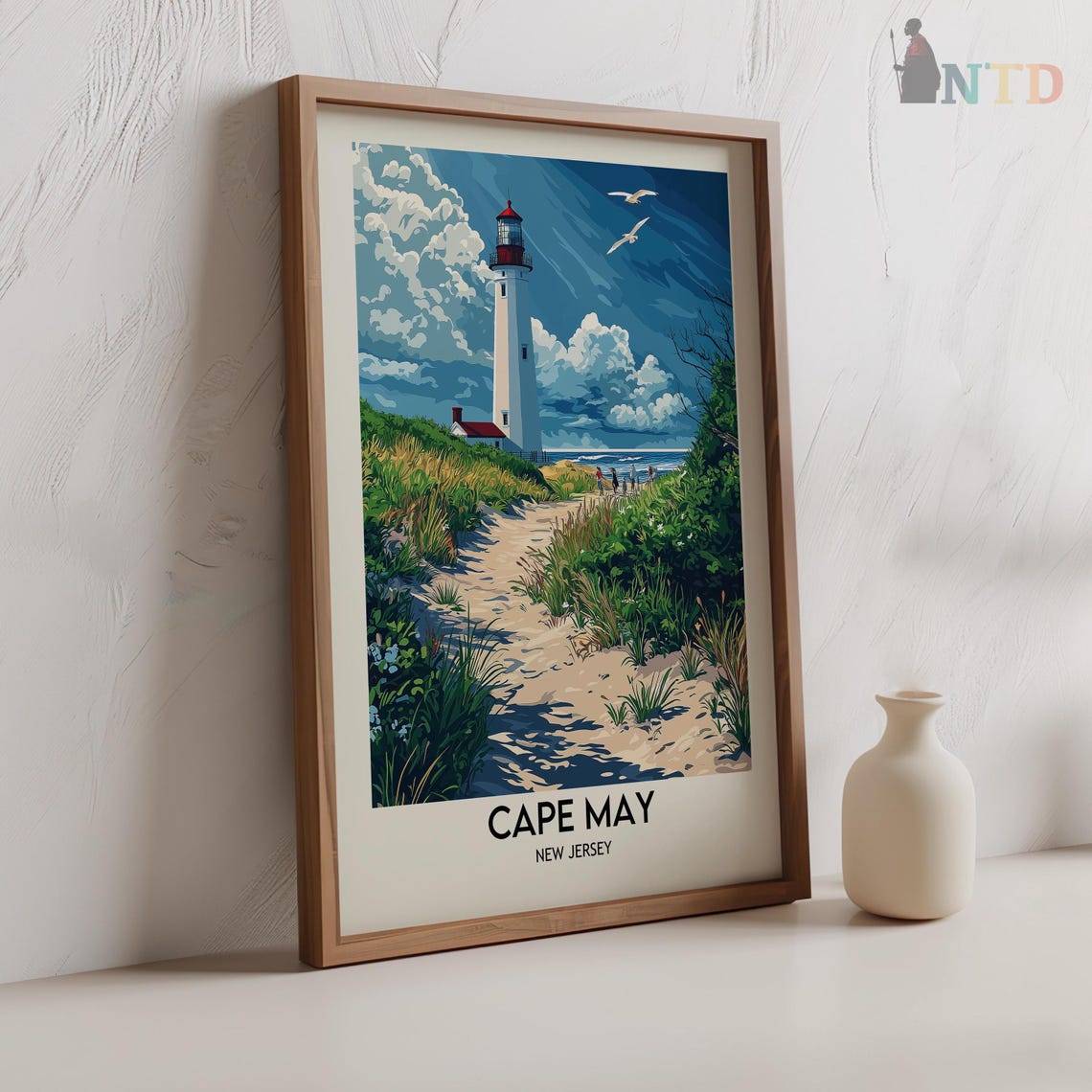Cape May Lighthouse Sand Dune Path Seagulls Vintage Travel Poster - Image 2