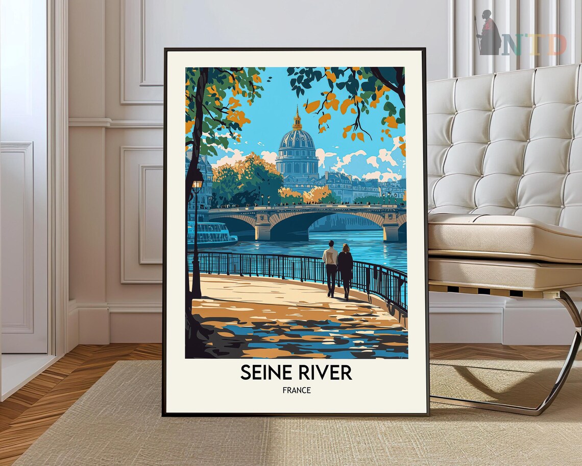 Seine River Paris France Invalides Bridge Vintage Travel Poster