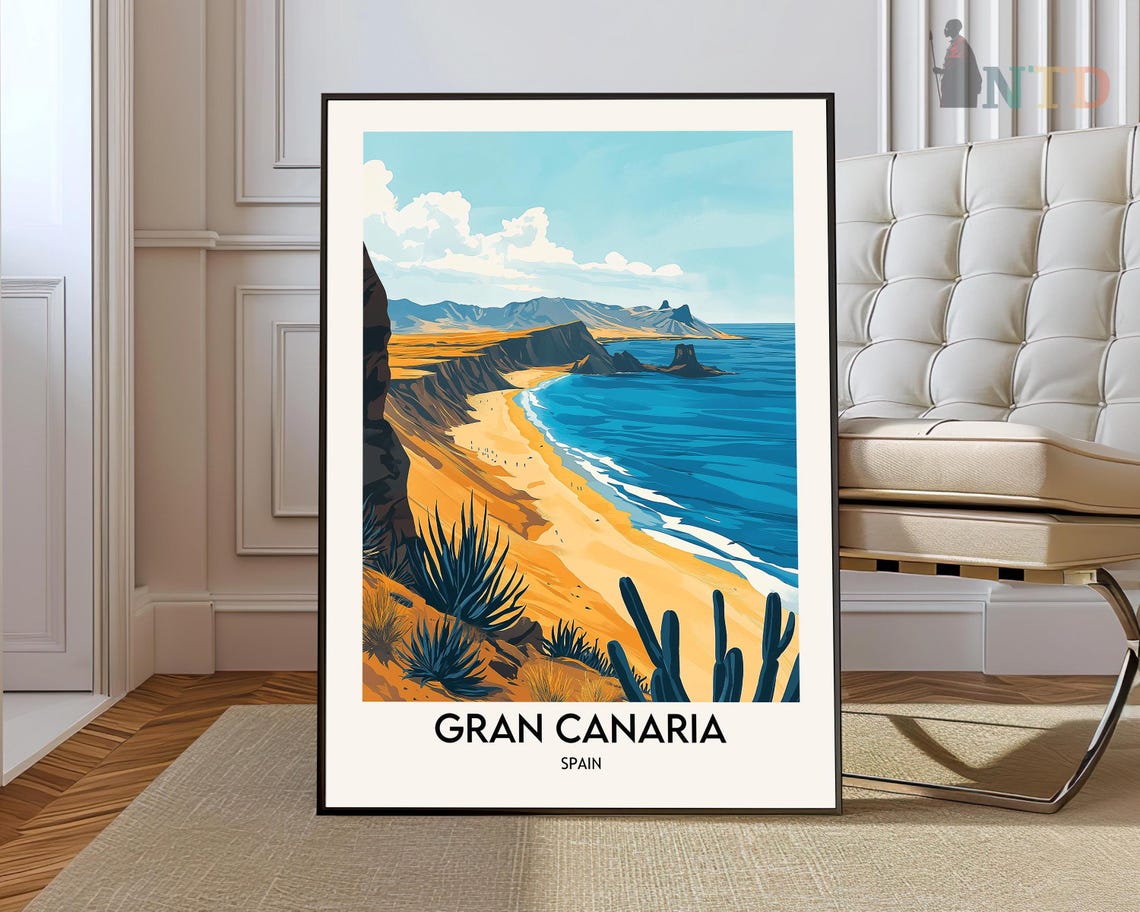 Gran Canaria Spain Desert Beach Cliffs Ocean View Travel Poster