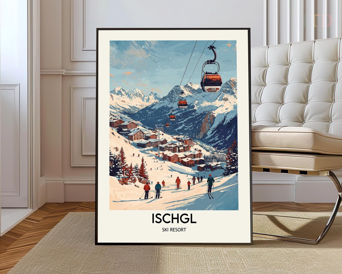 Ischgl Ski Resort Travel Poster, Mountain Landscape