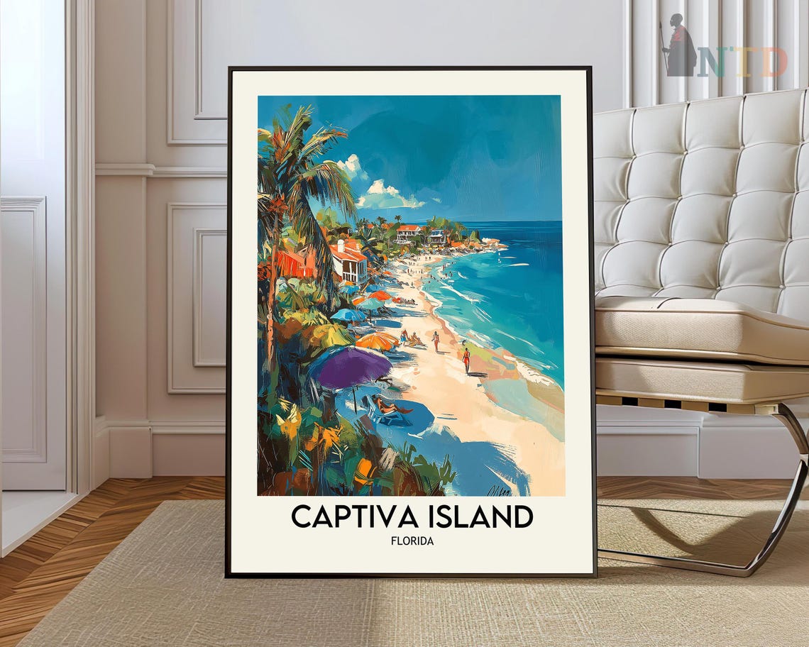 Captiva Island Florida Beach Umbrellas Tropical Coast Travel Poster