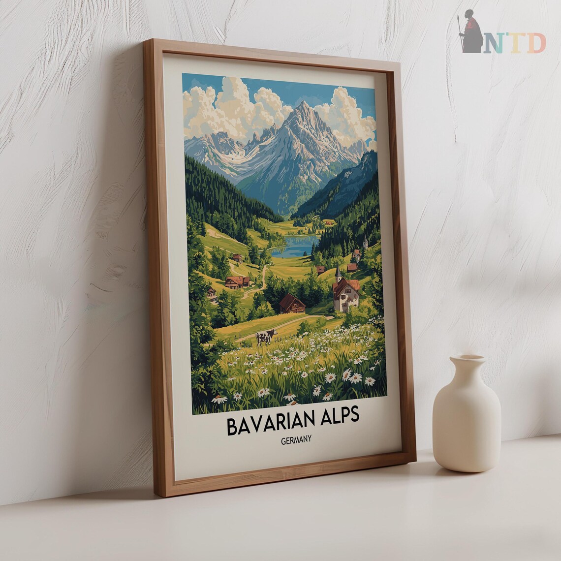 Bavarian Alps Summer Valley Wildflowers Chalet Travel Poster - Image 2