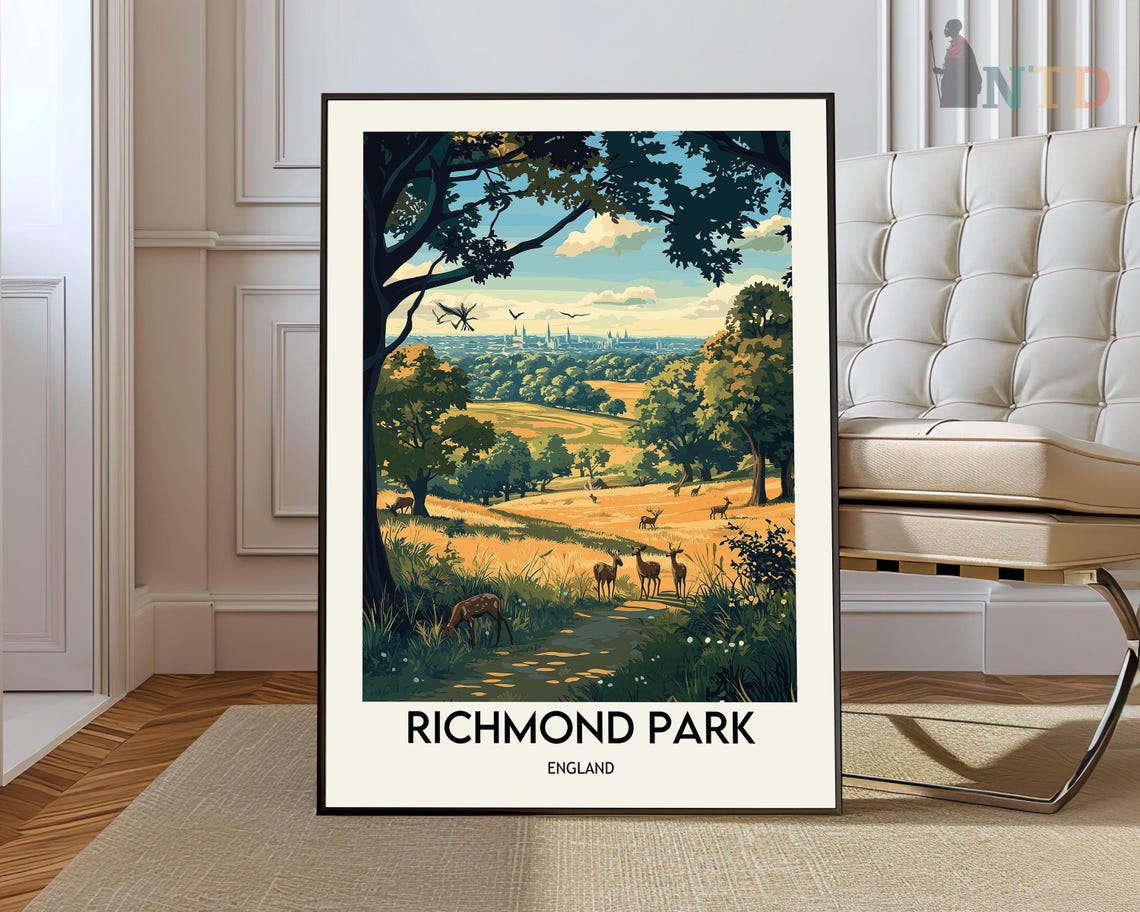 Richmond Park England Deer Park London Vintage Travel Poster