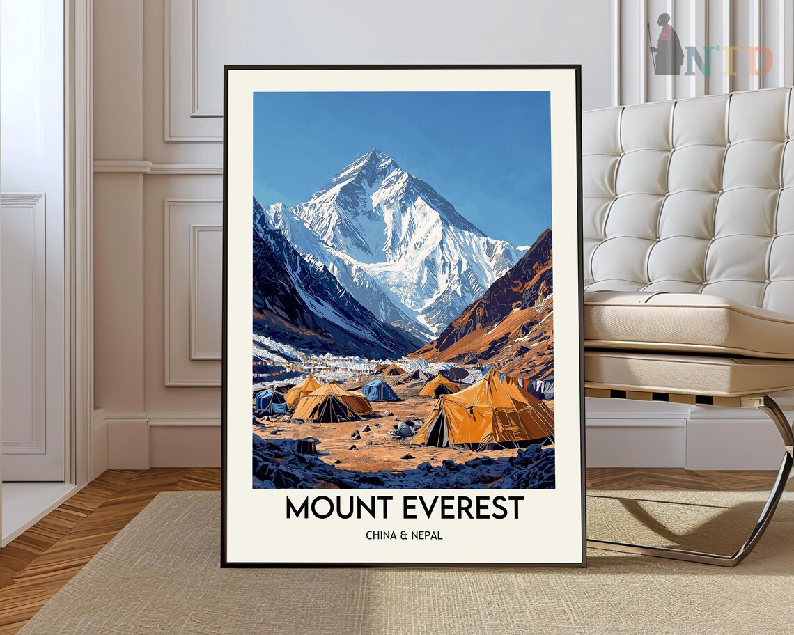 Mount Everest Base Camp Orange Tents China Nepal Himalaya Climb Poster