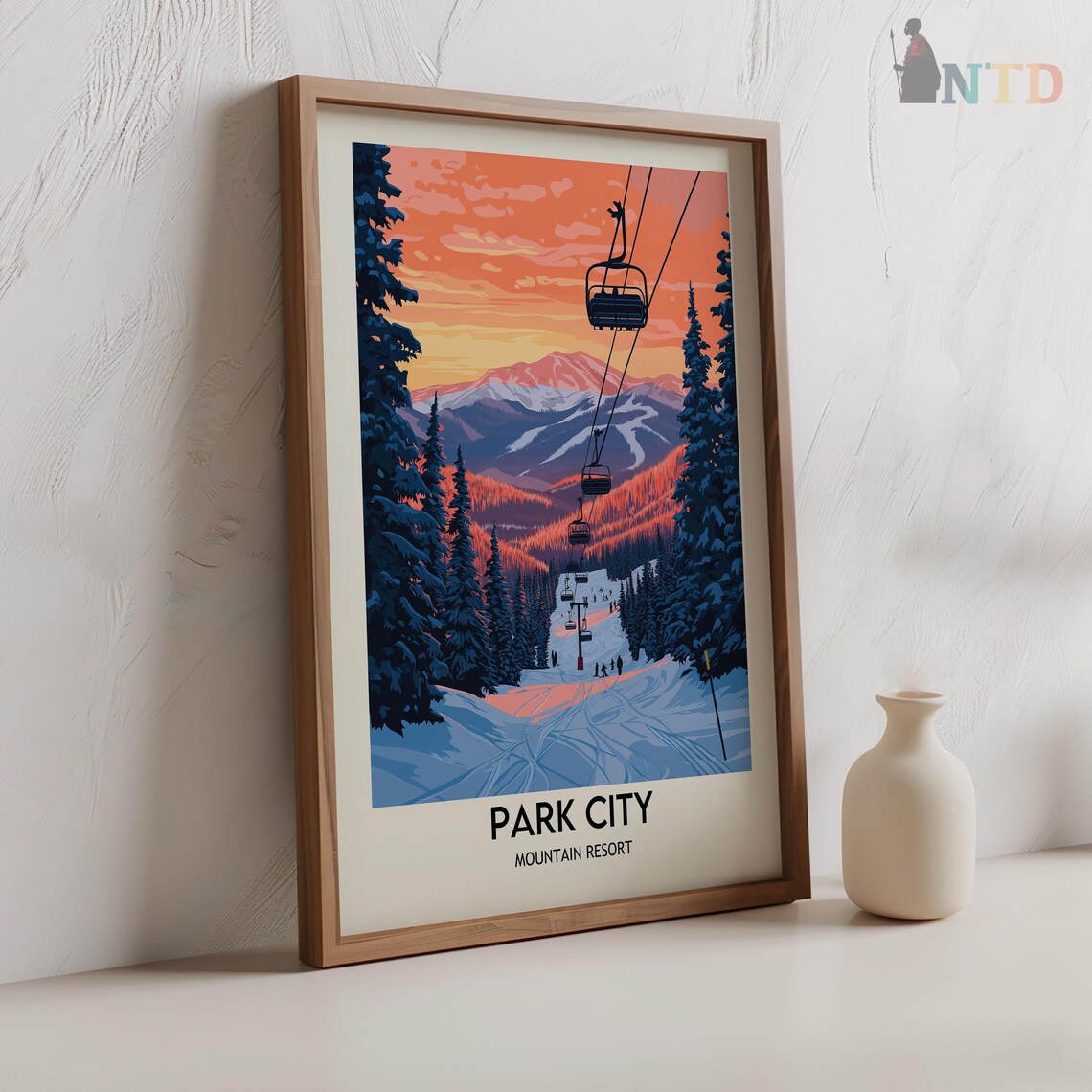 Park City Utah Mountain Resort Sunset Chairlift Skiers Poster - Image 2