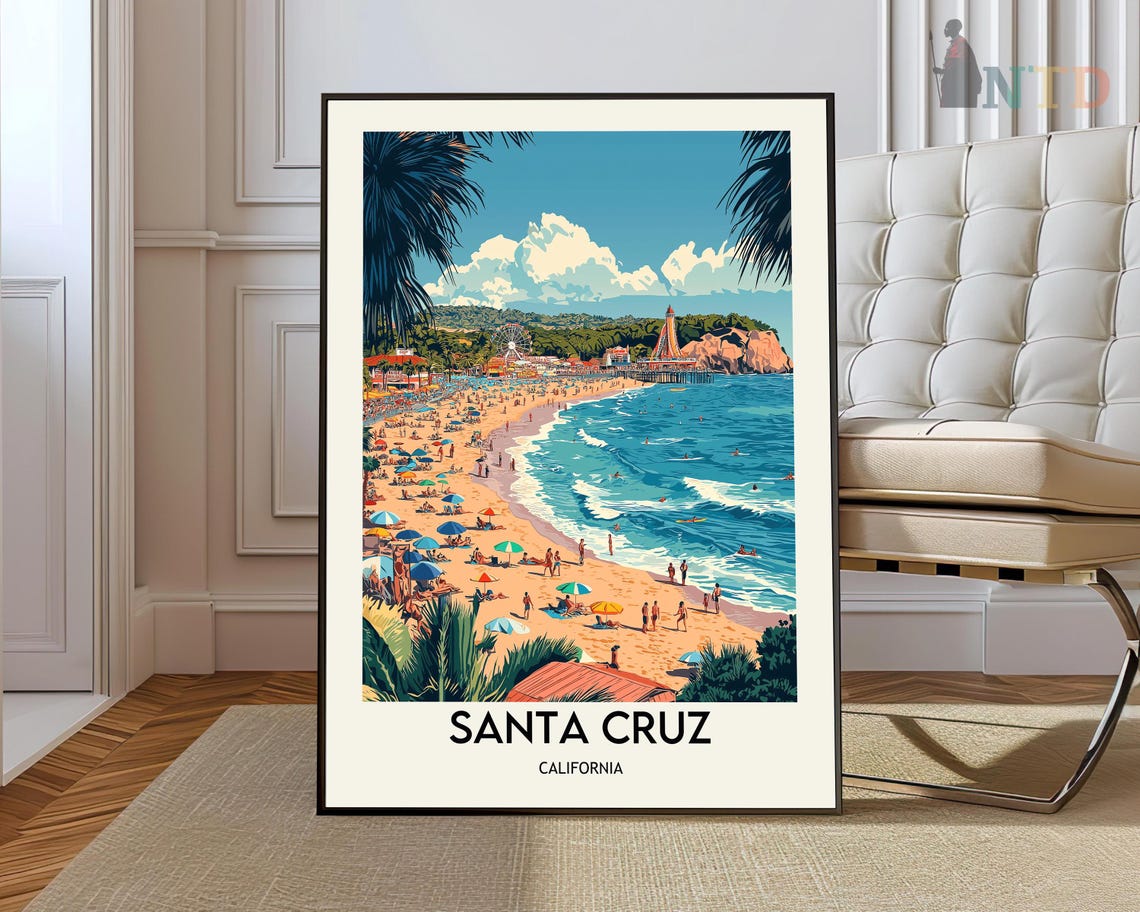 Santa Cruz Beach Boardwalk Amusement Park View Travel Poster