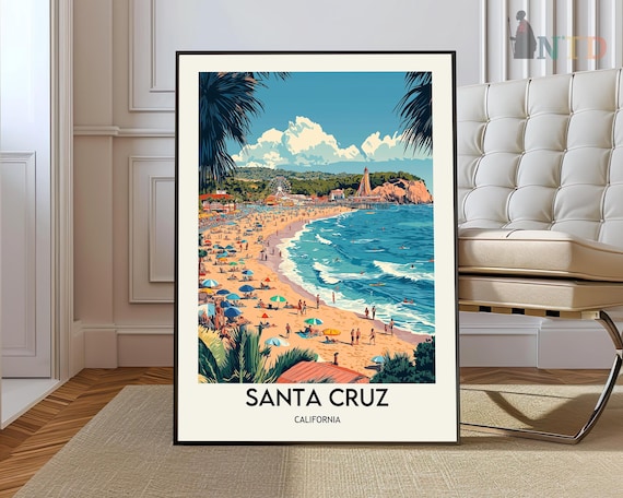 Santa Cruz Beach Boardwalk Amusement Park View Travel Poster