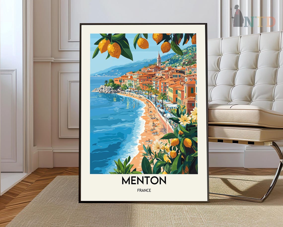 Menton France Old Town Lemon Trees Riviera Coast Beach Poster