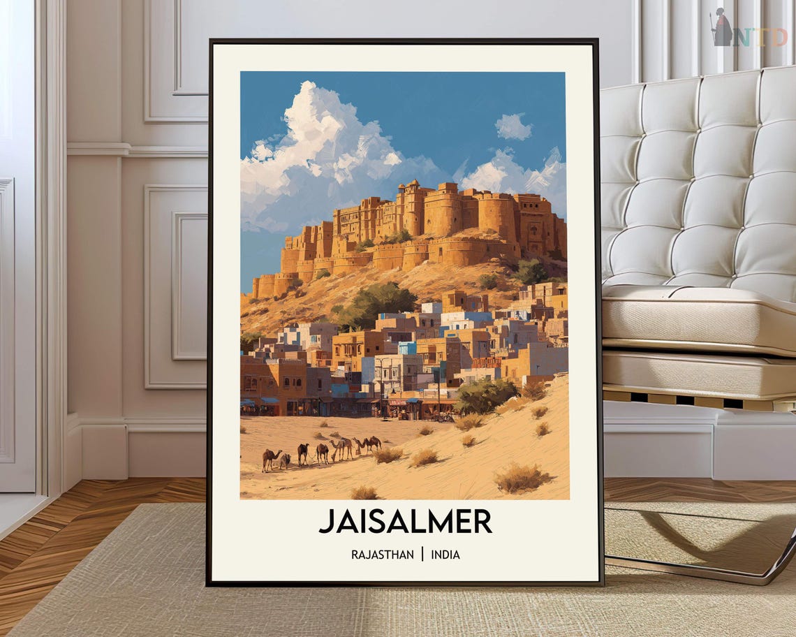 Jaisalmer Fort Camels Rajasthan India Golden Desert Travel Poster