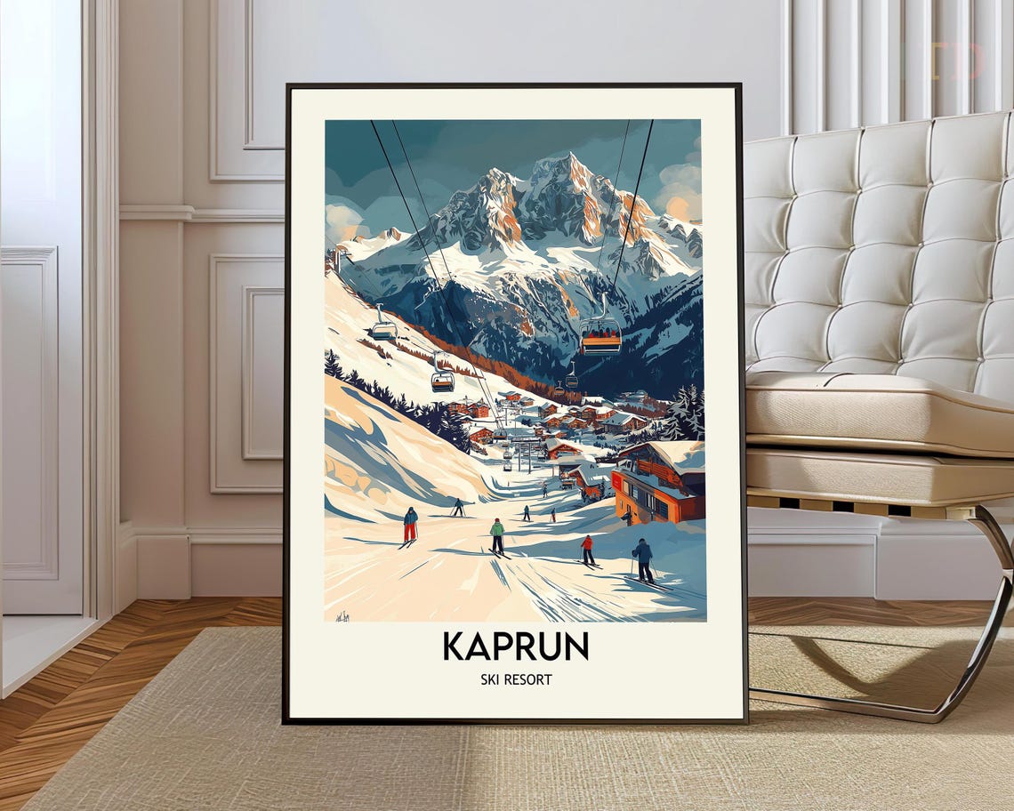 Kaprun Ski Resort Gondolas and Village Vintage Alpine Ski Poster