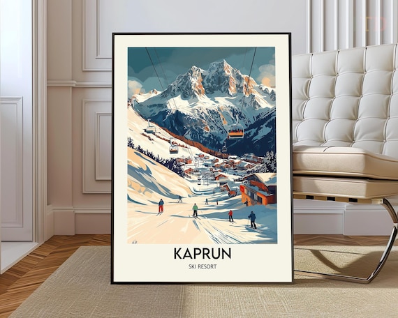 Kaprun Ski Resort Gondolas and Village Vintage Alpine Ski Poster