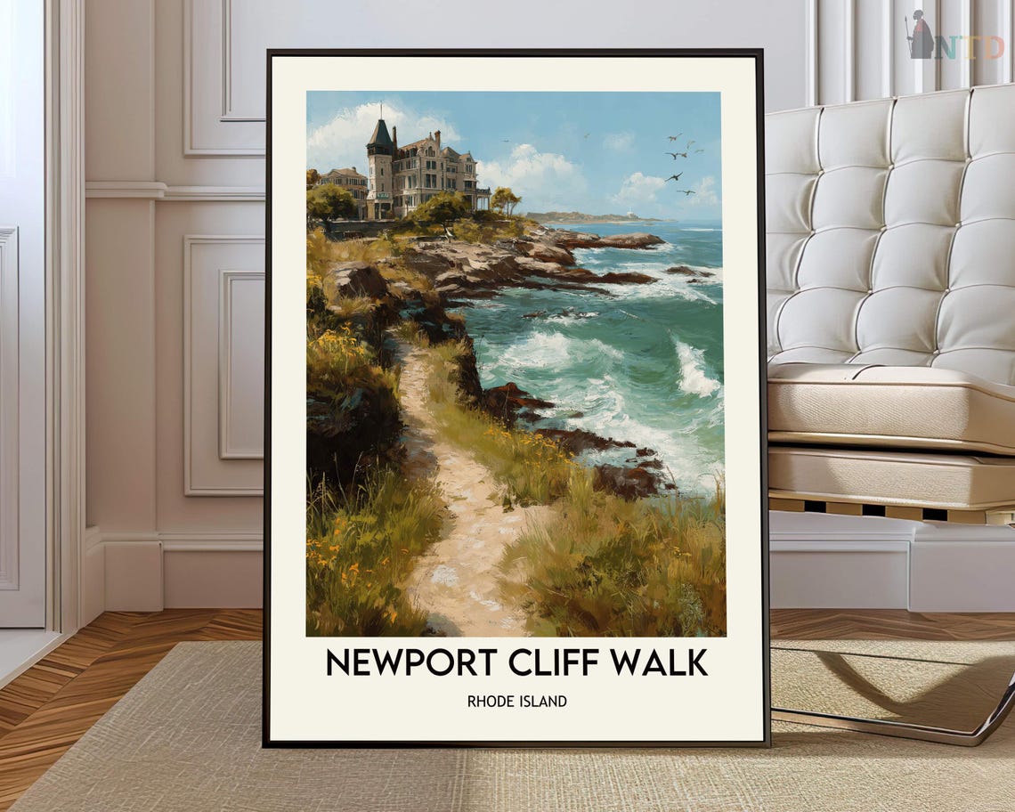 Newport Cliff Walk Rhode Island Mansion Coastal Waves Poster