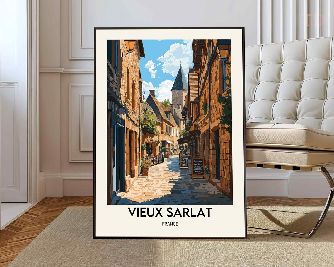 Vieux Sarlat France Old Town Cobblestone Street Travel Art Poster