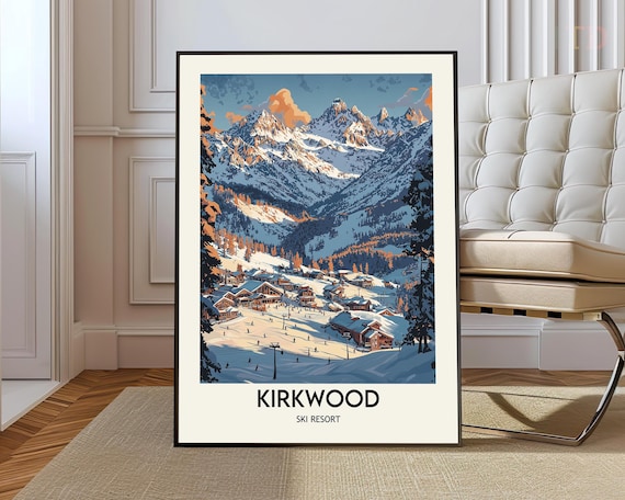 Kirkwood Ski Resort Snowy Village Peaks Vintage Alpine Ski Poster
