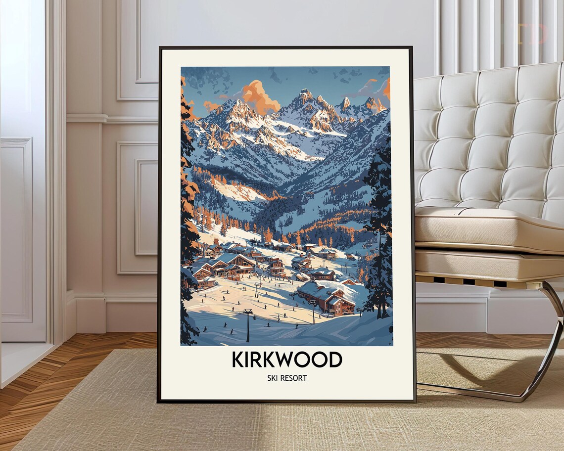 Kirkwood Ski Resort Snowy Village Peaks Vintage Alpine Ski Poster