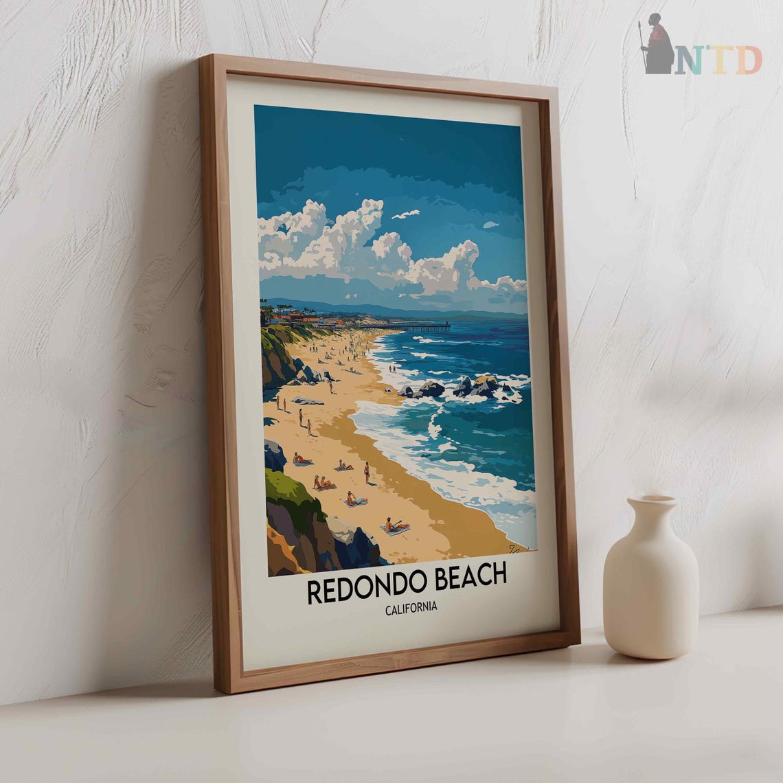 Redondo Beach California Pier Sunbathers Ocean Waves Summer Poster - Image 2