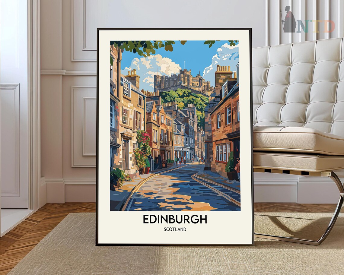 Edinburgh Skyline Travel Poster, Scotland City View