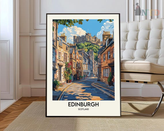 Edinburgh Skyline Travel Poster, Scotland City View