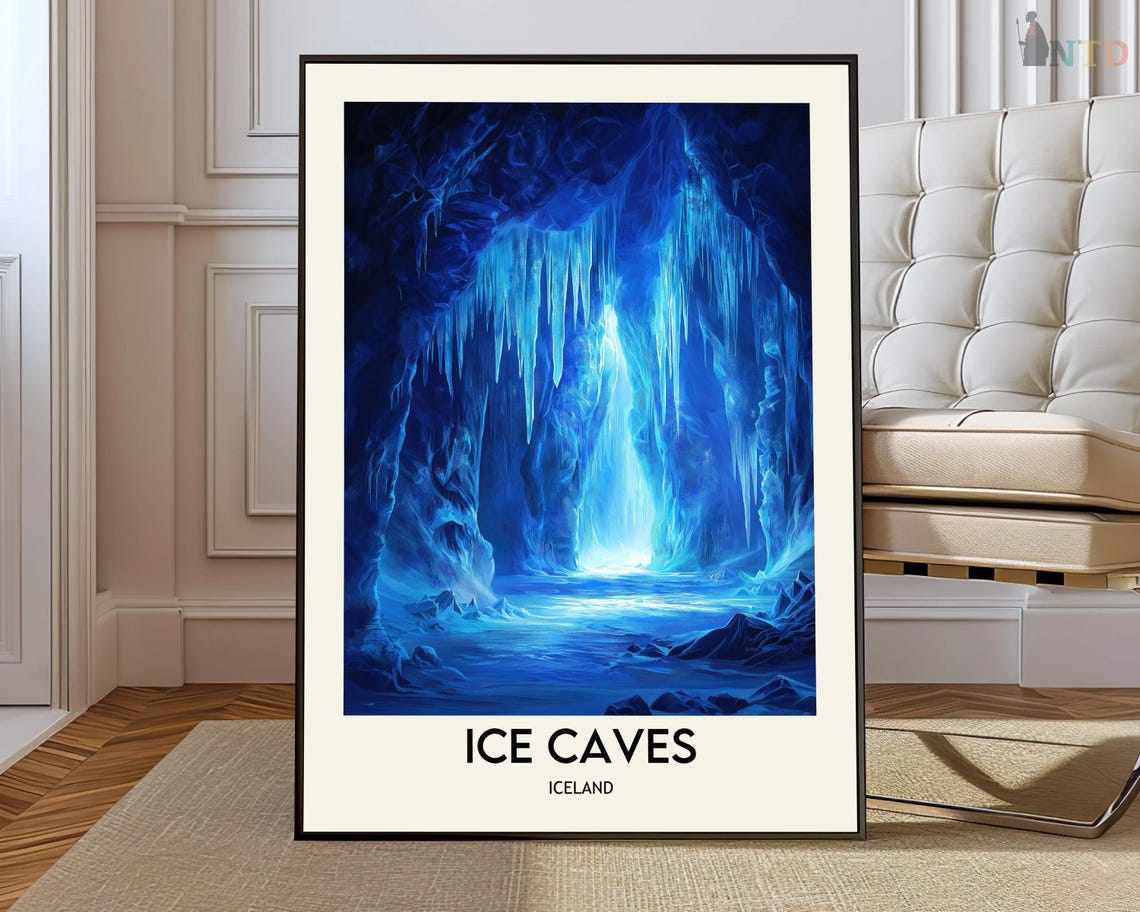 Ice Caves Iceland Blue Glacial Cave Nature Travel Photography Poster