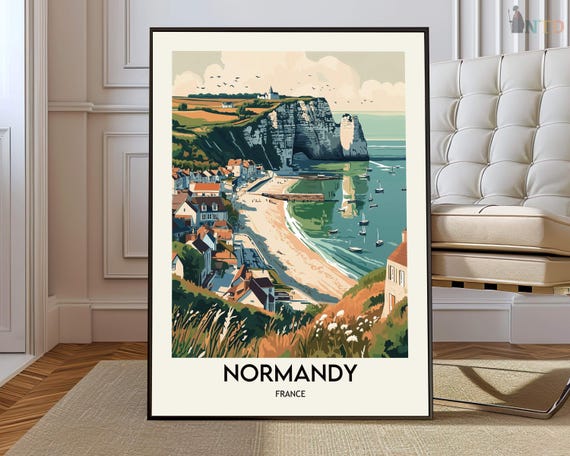 Normandy Poster Wall Art Print Photo Map Travel Mont Saintmichel French Coast