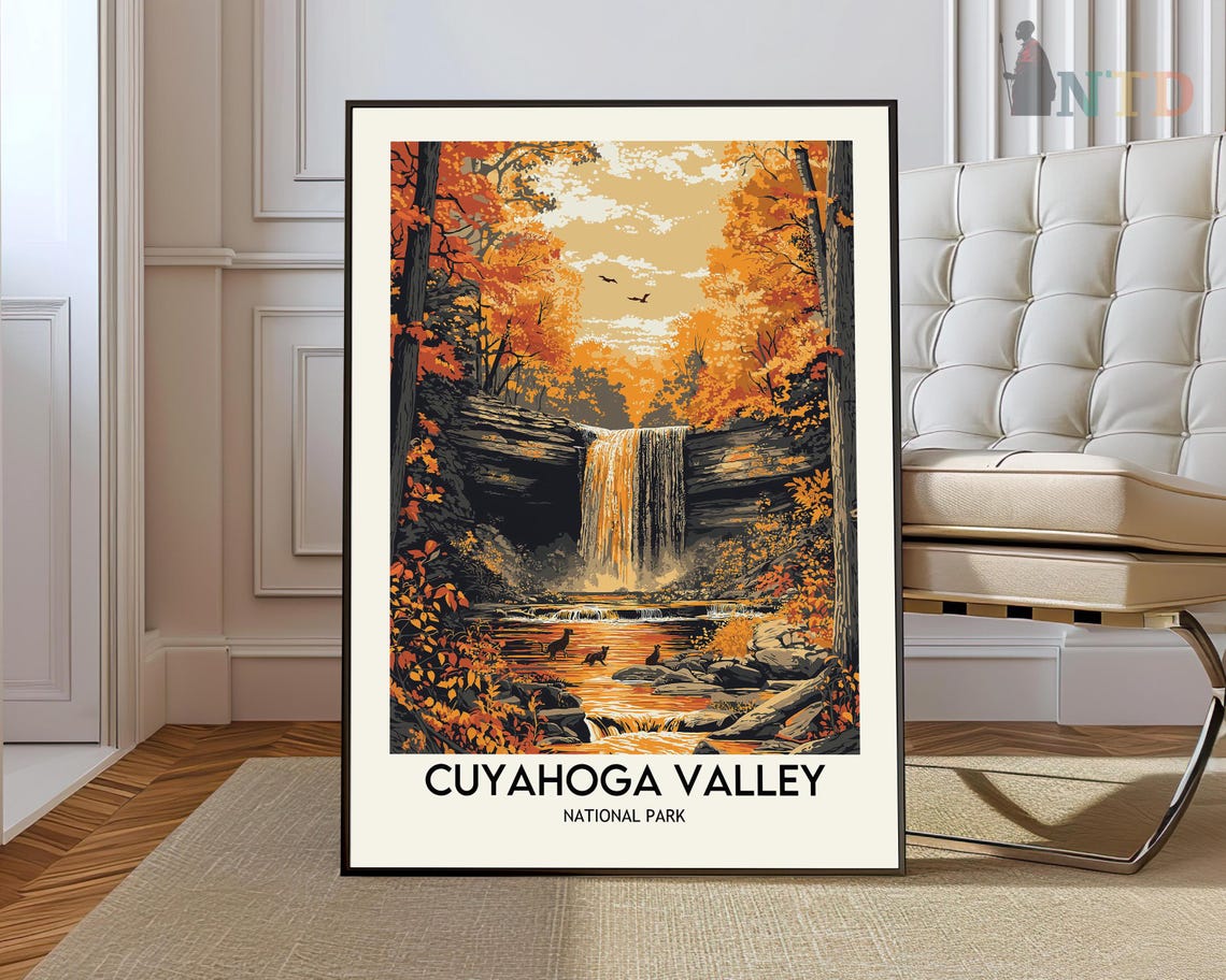 Cuyahoga Valley Autumn Waterfall Forest National Park Travel Poster