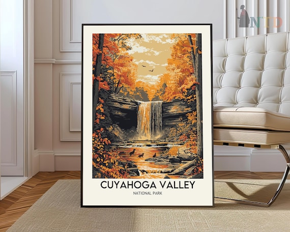 Cuyahoga Valley Autumn Waterfall Forest National Park Travel Poster