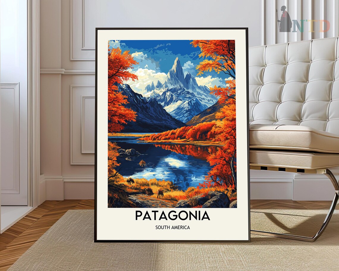 Torres Del Paine Travel Poster, Landscape Art Print