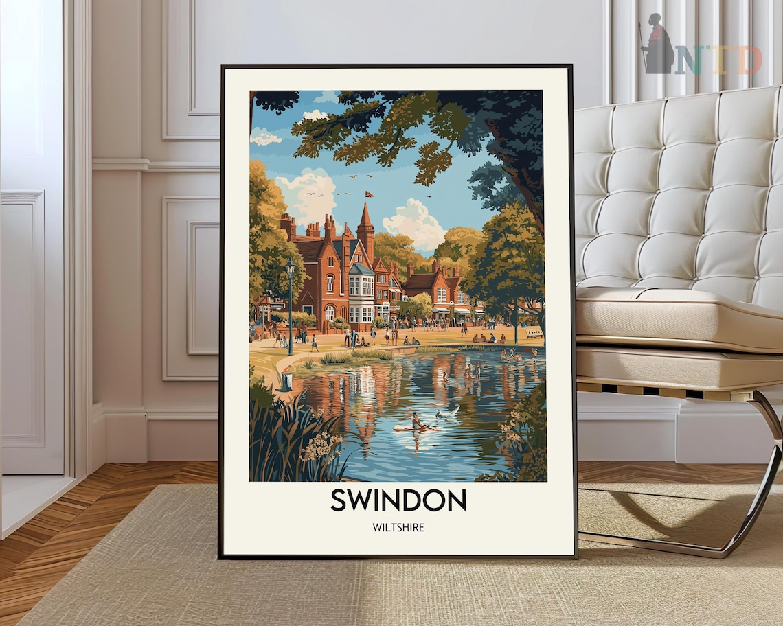 Swindon Wiltshire Park Lake Historic Brick Town England Travel Poster