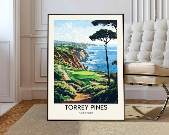 Torrey Pines Golf Course Coastal Cliffs Vintage Travel Poster