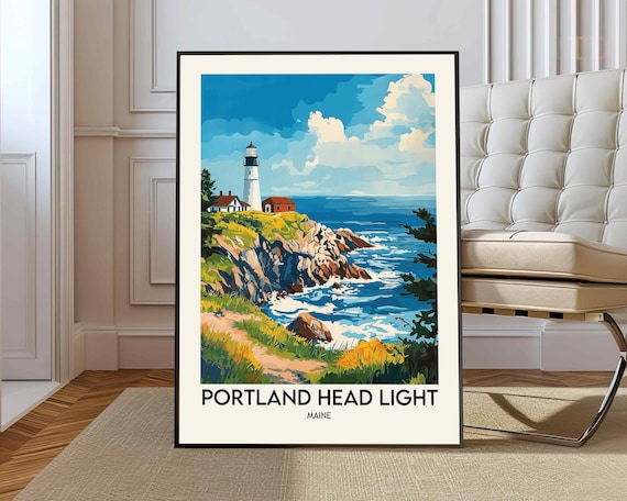 Portland Head Light Maine Rocky Coast Lighthouse Travel Poster