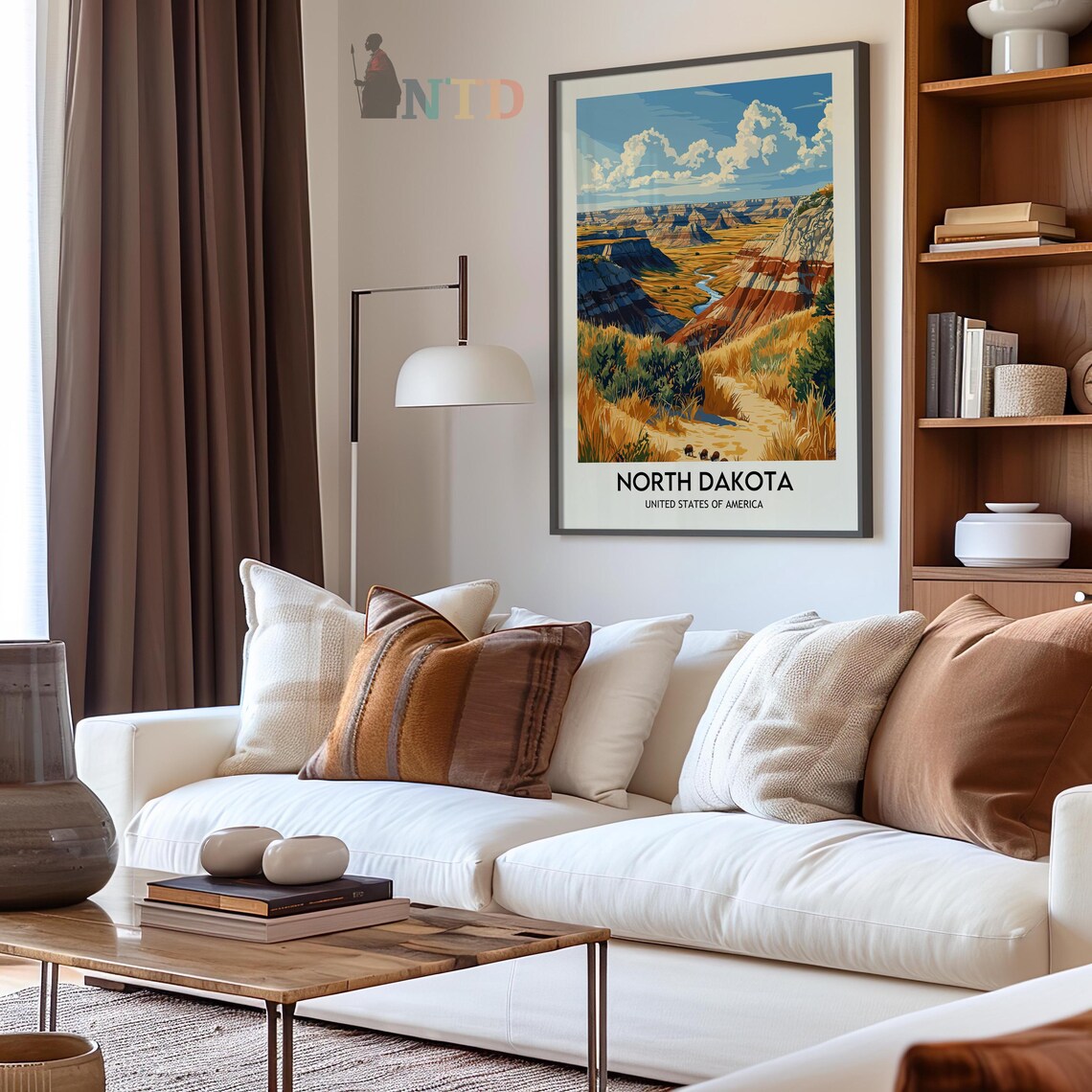 North Dakota Badlands Bison Grazing Trail Scenic Travel Poster - Image 2