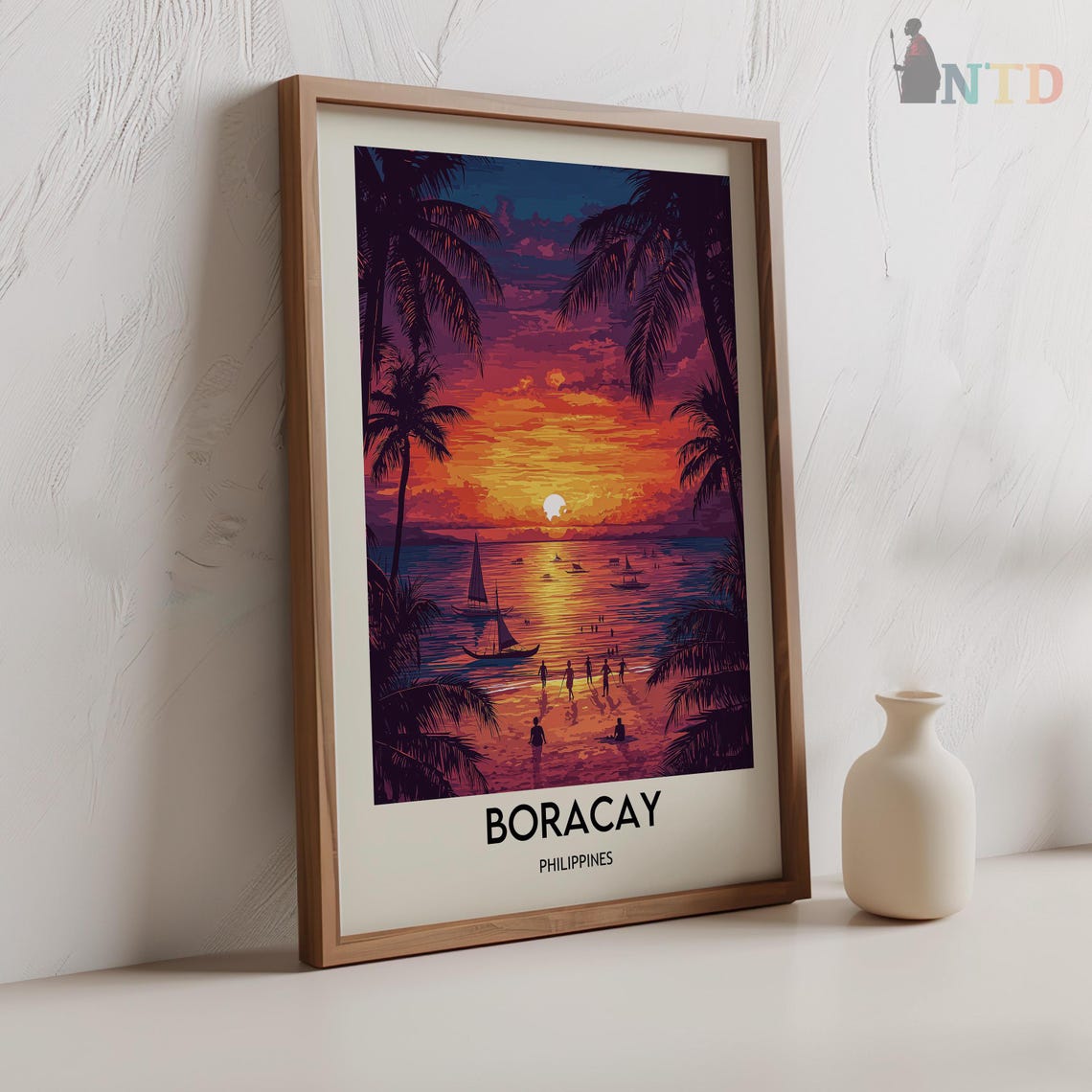 Boracay Philippines Golden Sunset Beachgoers Palm Framed Poster - Image 2