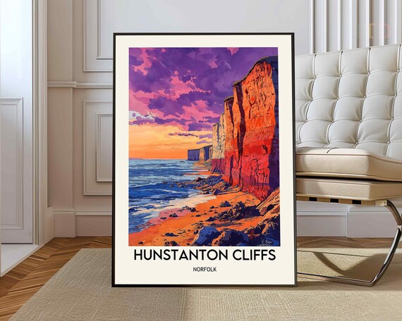 Hunstanton Cliffs Norfolk Sunset Sea Cliffs Coast Travel Poster