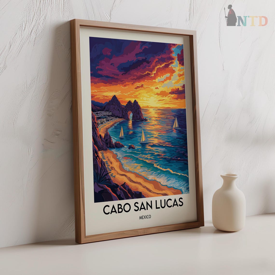 Cabo San Lucas Mexico Sunset El Arco Arch Sailboats Travel Poster - Image 2
