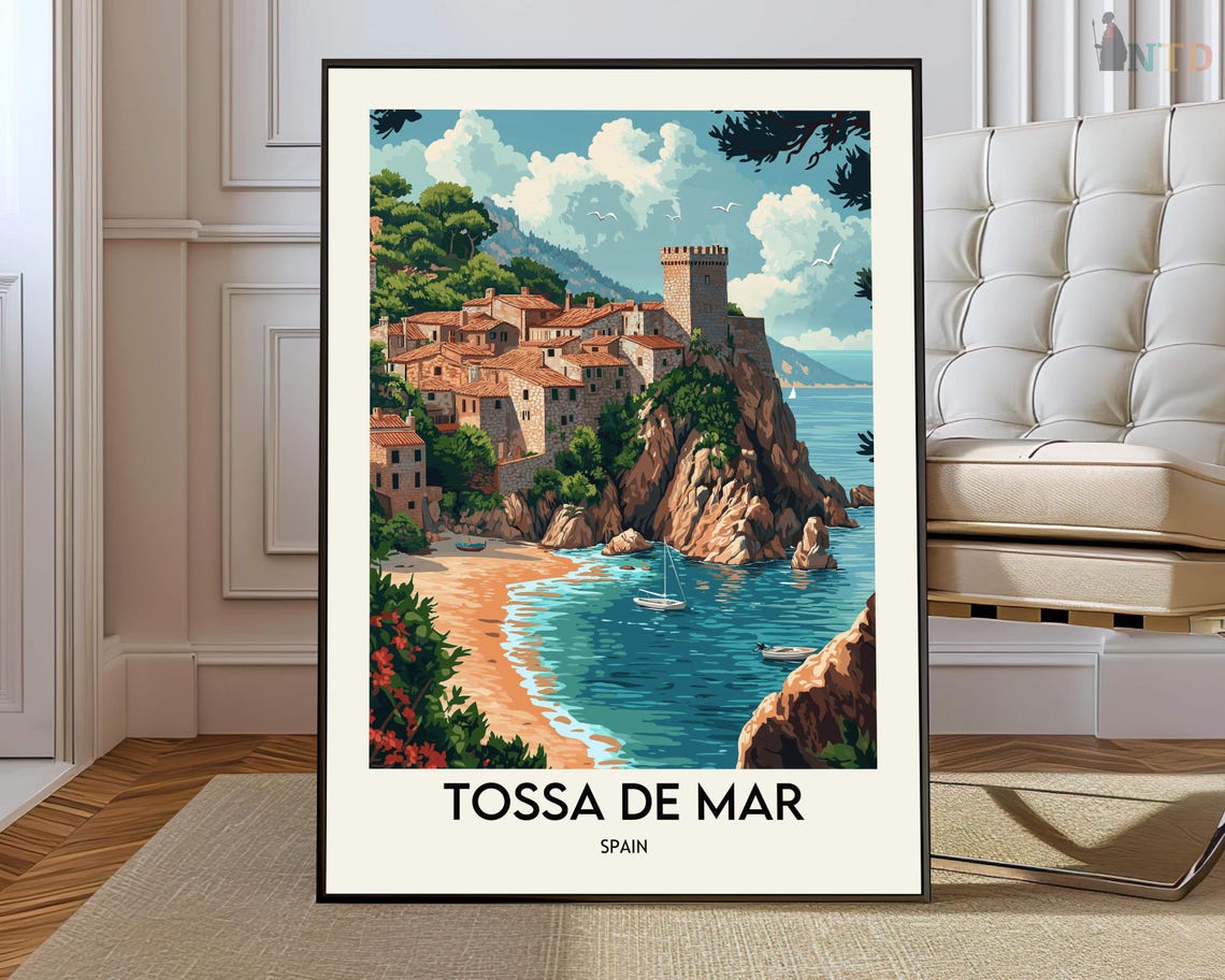 Tossa de Mar Spain Cliffside Castle Sailboats Seaside Travel Poster